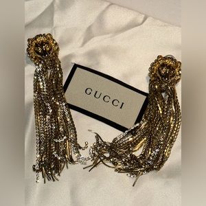 GUCCI Lion Head Drop Crystal Clip-On Earrings